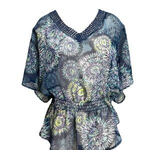 a.n.a Butterfly Bohemian Sheer V-neck Blouse Medium